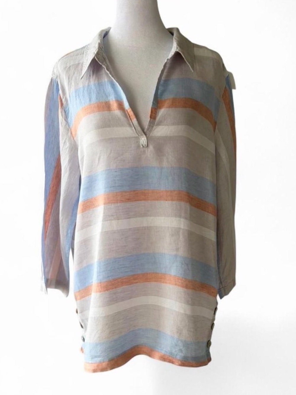 Cynthia Rowley Striped Collared Tunic 100% Linen